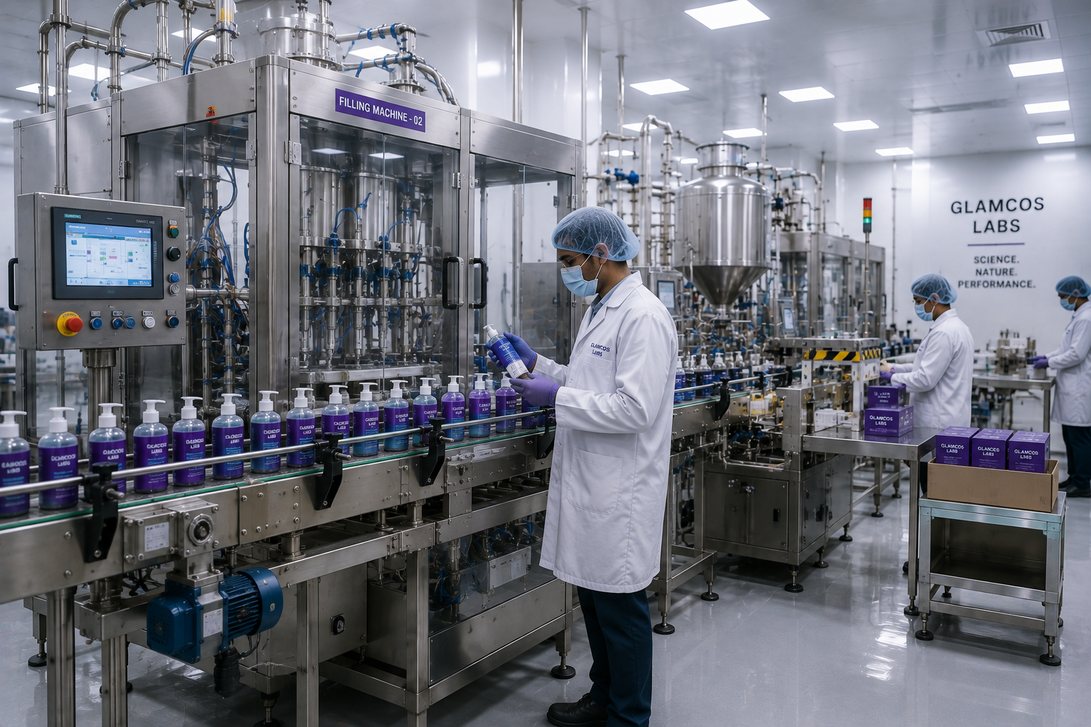 Glamcos Labs filling and packaging line