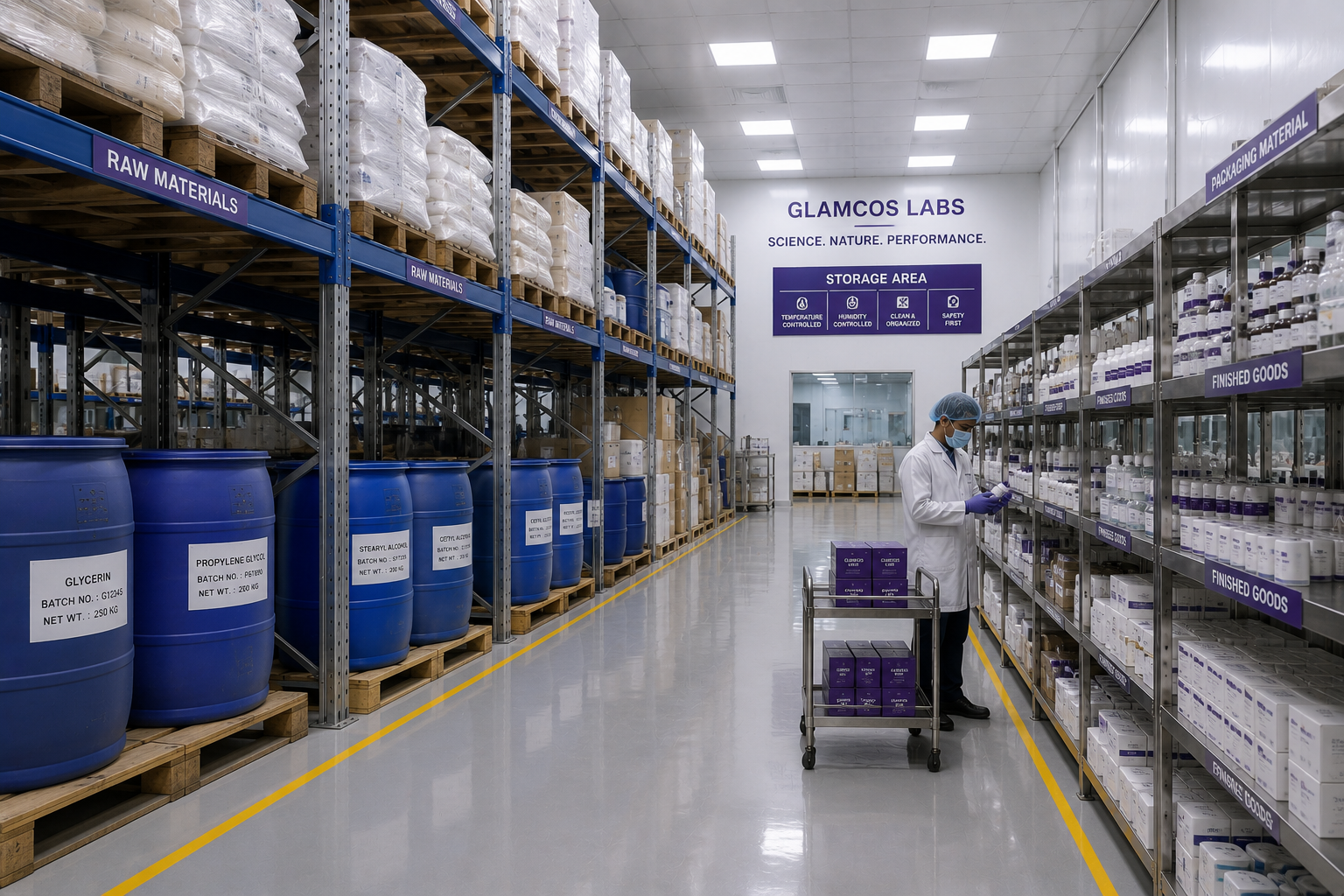 Glamcos Labs storage and warehouse