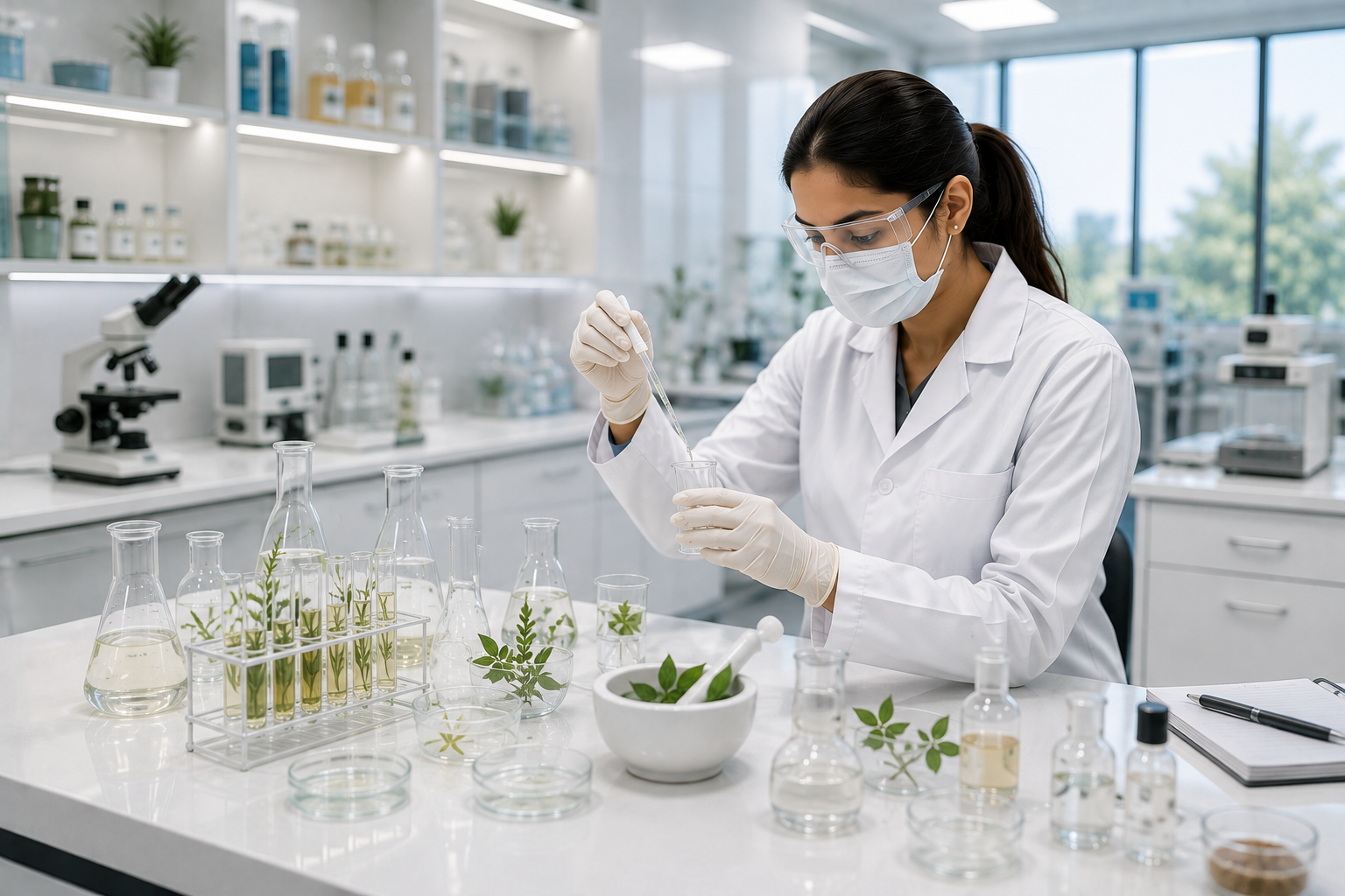 Glamcos Labs R&D scientist formulating a product in the laboratory