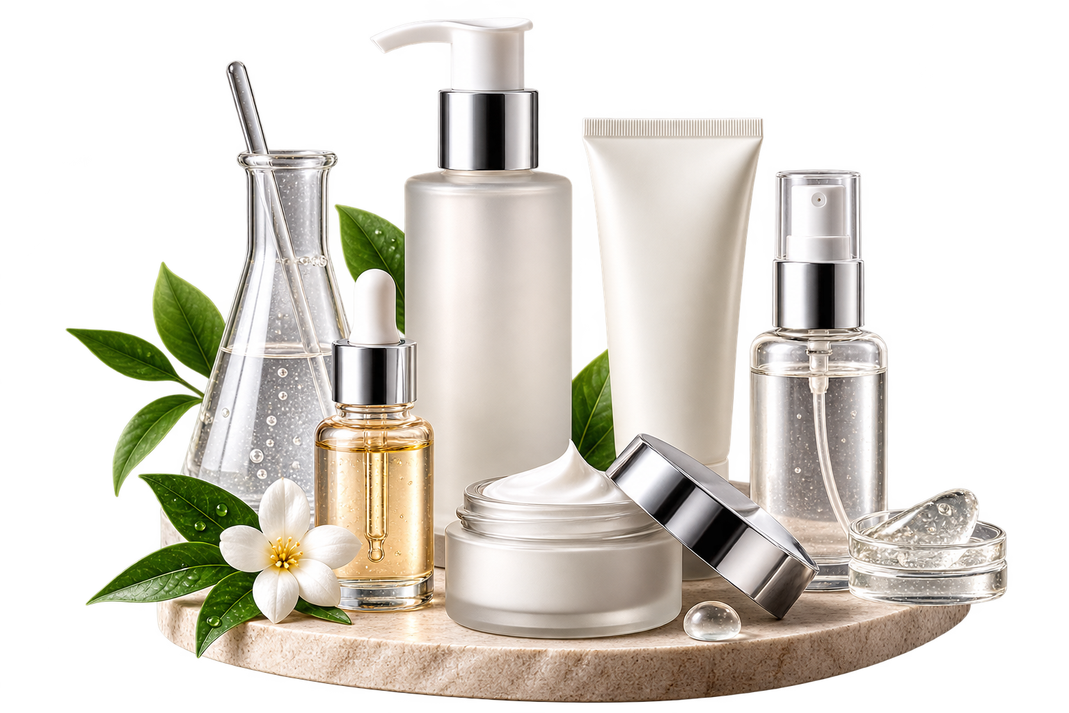 Glamcos Labs cosmetic product samples ready for formulation